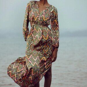 Zara Cut Out Maxi Dress Womens XS Geometric Boho Resort Travel Wedding Guest